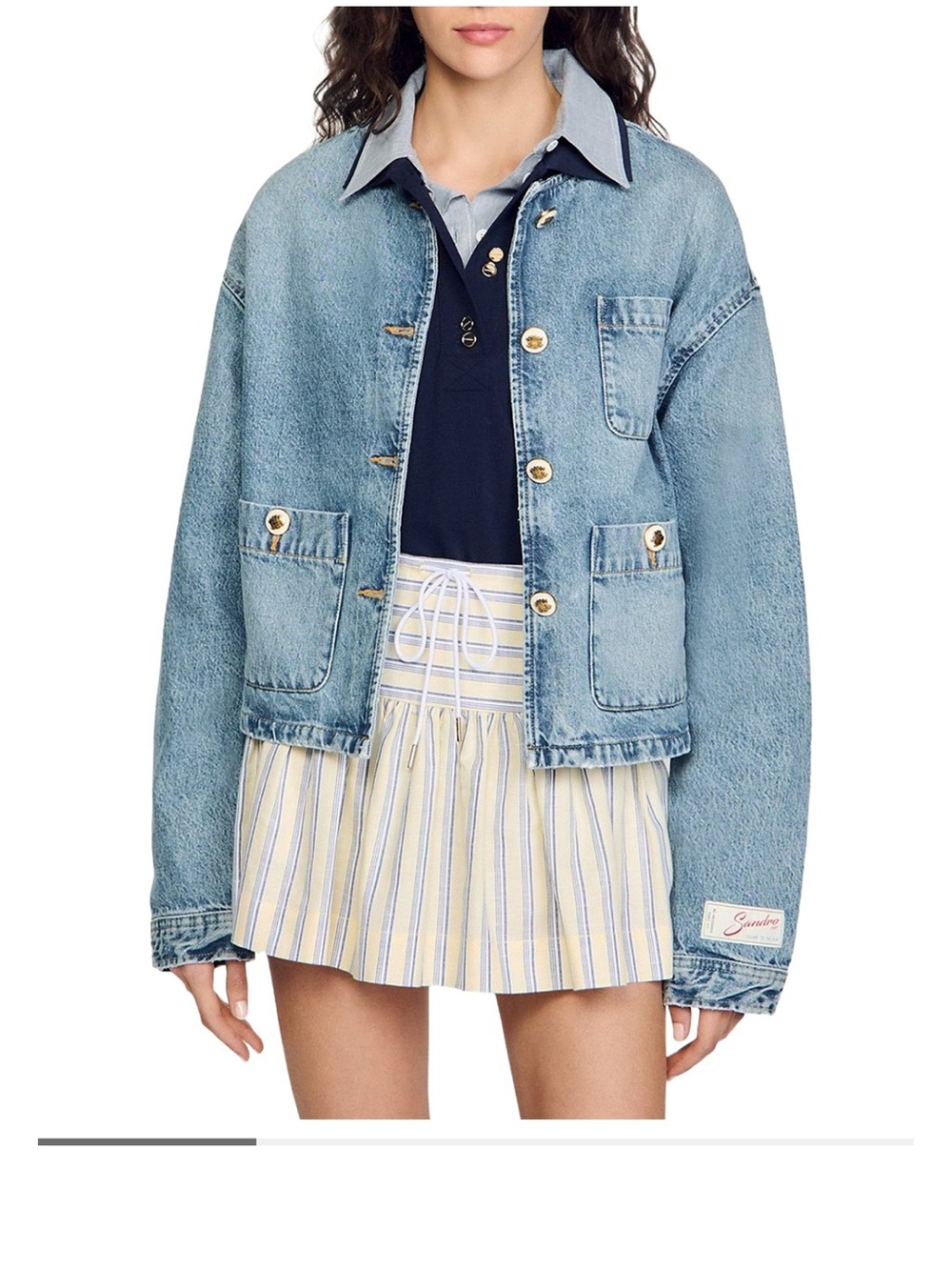 Sandro Blue Denim Jacket with Gold Buttons NWT